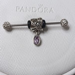 Pandora Vintage Silver Pink Amethyst Braided Bail Dangle Charm 2 Listed Separate